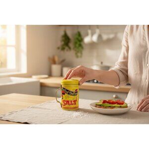 Percival Duffins Vintage Yellow Salt Shaker With Handle 4" X 2.5" Retro Kitchen